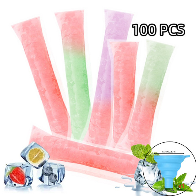 Saco de sorvete transparente, bolsa de picolé, pacote de varas de iogurte  DIY descartáveis, suco de gelo, 100 pcs, 20pcs, verão - AliExpress